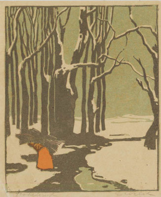 Holzsammlerin im Walde  -  Woman gathering wood in a forest